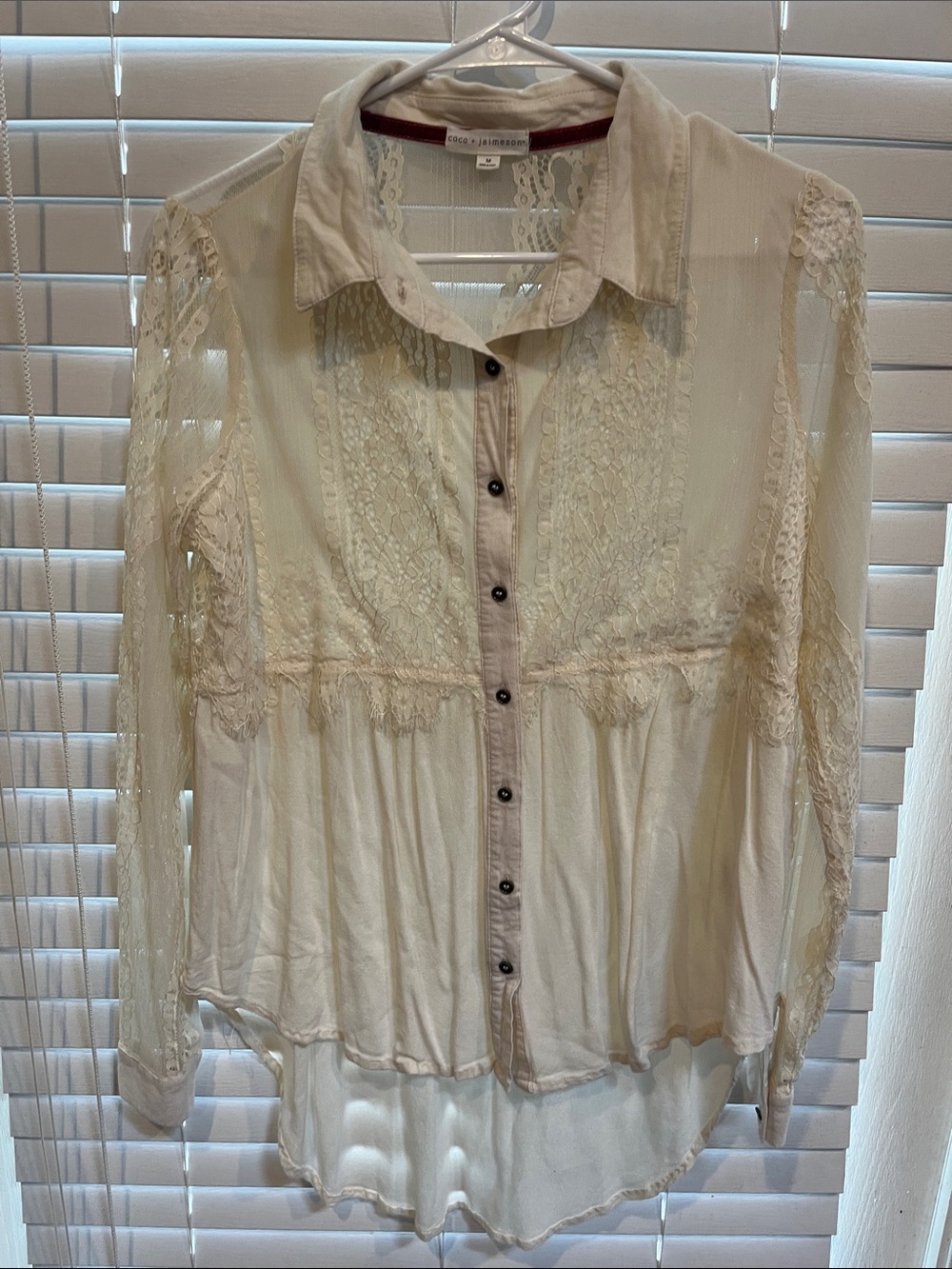 Coco + Carmen Cream Lace-Trim Button-Down Shirt